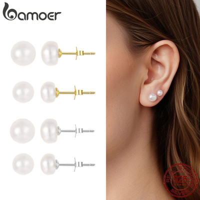Bamoer Bạc 925 Bông Tai Ngọc Trai Nước Ngọt Thiết Kế Trang Sức Quà Tặng Cho Nữ