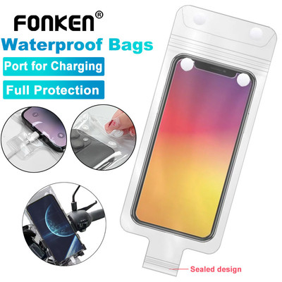 Fonken Vỏ điện thoại chống nước Vỏ bảo vệ điện thoại có thể sạc lại để đi xe đạp Túi đựng điện thoại chống mưa ngoài trời