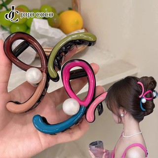 JOJO COCO Niche Màu Sắc Tương Phản Thả Men Ngọc Trai Kẹp Nữ 2025 Mới Lớn Cá Mập Kẹp Phụ Kiện Tóc