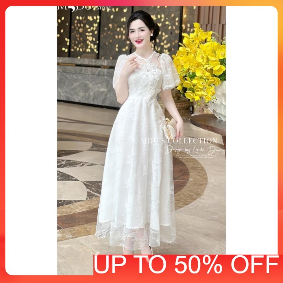 Váy Thiết Kế K24-D3-4 MDU4328 Chất Ren Hàn Gam Trắng Thanh Lịch Từ MDU