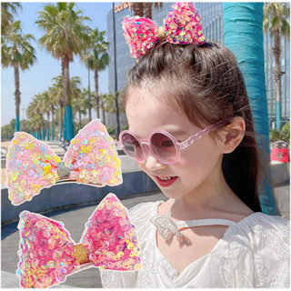 Kẹp tóc trẻ em đầy màu sắc sequins ba chiều nơ kẹp tóc