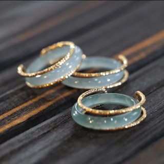 Nhẫn khảm ngọc xanh tự nhiên mới