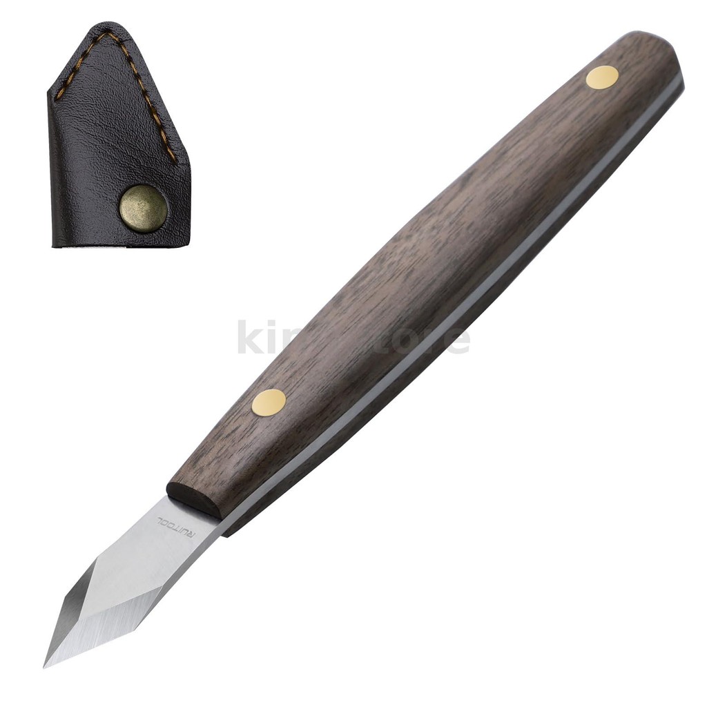 RUITOOL Marking 0Knife Thép Carbon cao Gỗ Scribe 7.6 Inch Lưỡi vát đôi có tay cầm bằng gỗ và vỏ da