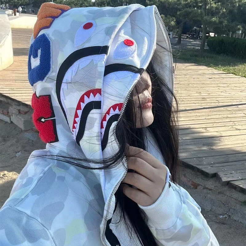 [TREND] Áo Hoodie cá mập BAPE - Thời trang Nhật Bản, áo khoác nữ Cỡ L lớn, phong cách học sinh đường