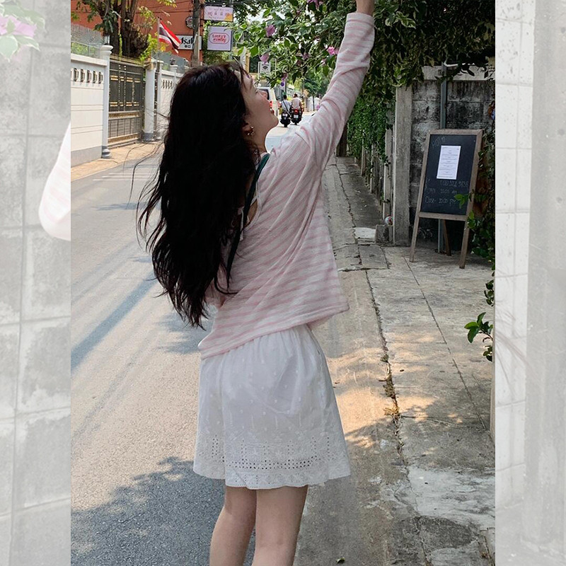 Kii Wii Áo thun dài tay sọc hồng thường ngày mùa hè dành cho nữ 250602 | BigBuy360 - bigbuy360.vn