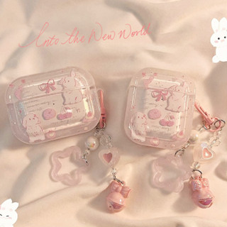 Vỏ Cho Airpods 4 Pro 3 2 1 Màu Hồng Ngọt Ngào Nơ Bé Gái Thỏ Tươi Họa Tiết Thỏ Thỏ TPU Chống Sốc Tai Nghe Có Mặt Dây Chuyền Ngôi Sao Chống Mất Vỏ Tai Nghe Bluetooth