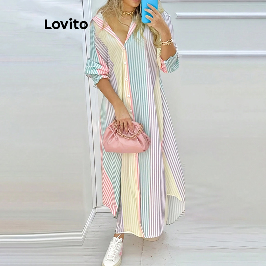 Lovito Váy sọc nút thường ngày dành cho nữ LNL59134