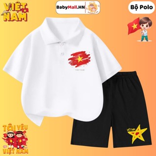 Bộ Polo Cờ Đỏ Sao Vàng cho bé trai bé gái BABYMALL Set quần áo Cờ Việt Nam cho bé chất cotton co dãn
