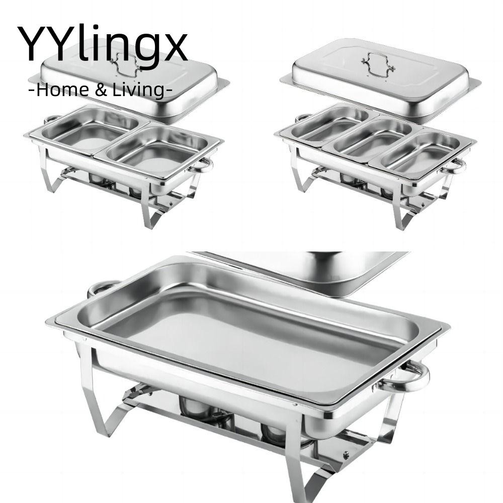 Máy hâm nóng thức ăn Buffet YYLINGX, 1 / 2 / 3 Lưới hình chữ nhật Buffet Chafing Dish, Bát ăn Buffet bằng thép không gỉ có thể gập lại dung tích lớn