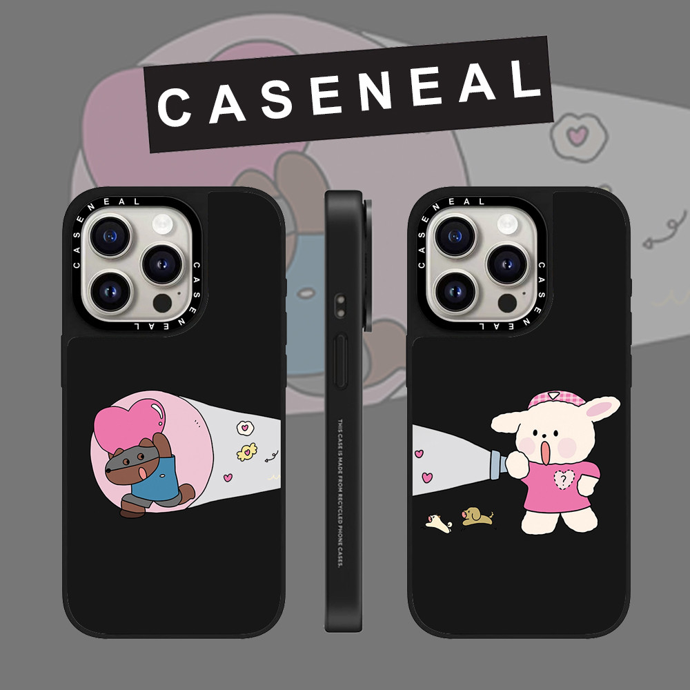CASENEAL Cặp đôi dễ thương thỏ bông đèn pin gương mặt Ốp điện thoại cho iPhone 16 Pro Max 15 Plus 14