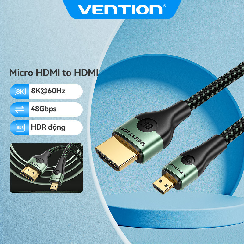 Vention Mini Micro HDMI Sang HDMI 2.1 Cáp Mỏng 8K 60Hz 4K 240Hz 48Gbps Cáp HDMI Tốc Độ Cao Cho Lapto