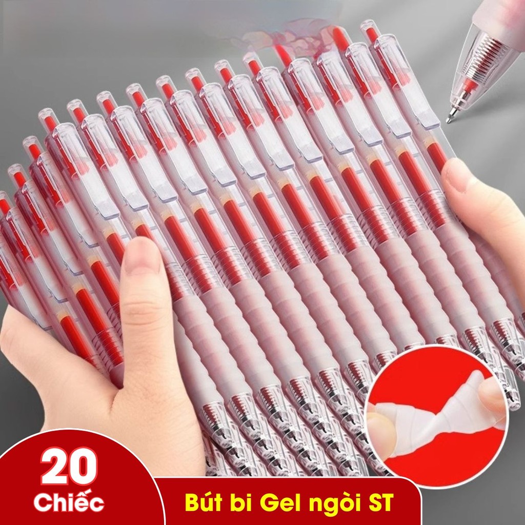 Bút Gel Nước ST 0.5mm 3 Màu (Đen, Xanh, Đỏ) - Bút Bi Bấm Mực Ra Đều, Viết Trơn, Bền Đẹp Không Sợ Đau