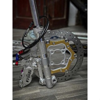    FULL bộ 4 món   Đĩa Oversize Inox size 267mm gắn mâm 4 lỗ + heo Frando Bạc 4pis + dây dầu Nhôm + pát Cnc lỗ ốc 10li 