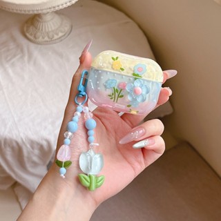 3D Blue Flower Thích hợp cho AirPodspro 2 Vỏ bảo vệ tai nghe AirPods 4