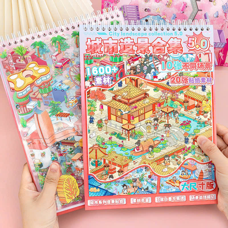 Tổng hợp SỔ Sticker 3D không gian, hình dán phong cảnh cắt sẵn cho bé - Bộ Nhãn dán cảnh quan_HANACORN