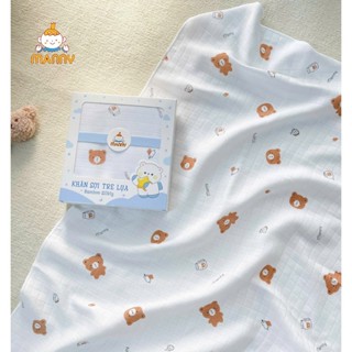 Hộp Khăn Tắm Sợi Tre Lụa Manny 2 Lớp Cao Cấp Kháng Khuẩn, Mềm Mại, Thấm Hút Tốt Cho Bé Sơ Sinh Size 100x100cm