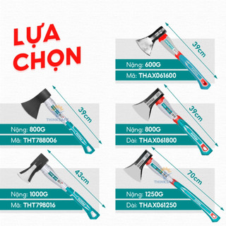 Búa rìu Total chất liệu thép carbon 45C, trọng lượng 600g-1250g, dài 390-450mm, công dụng chẻ củi, phá dỡ, cứu hộ