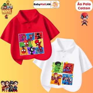 Áo Polo xẻ tà hình Siêu Nhân Marvel cho bé trai BABYMALL áo thun có cổ chất cotton co dãn 4 chiều
