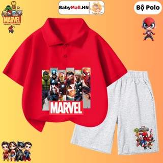 Bộ quần áo Polo hình Siêu Anh Hùng Marvel cho bé trai BABYMALL chất cotton co dãn 4 chiều thoáng mát