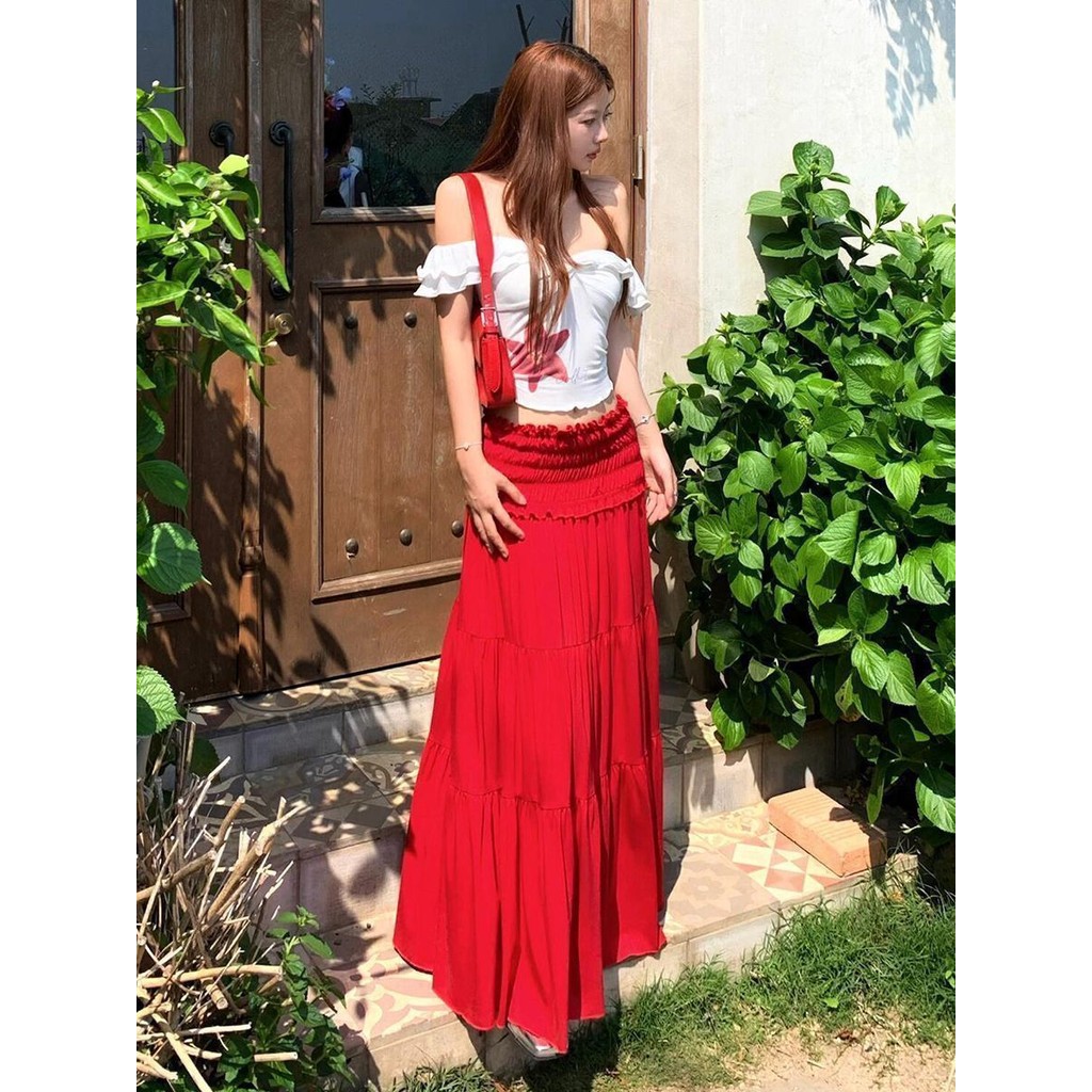 Bộ Đồ Mùa Hè Mới Cho Nữ Áo Ngắn Ôm Sát Trễ Vai Phối Cùng Với Chân Váy Dài Cao Cấp | BigBuy360 - bigbuy360.vn