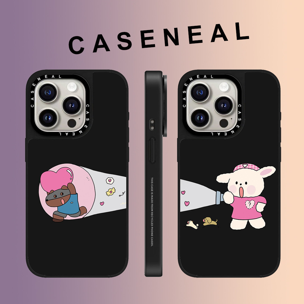 CASENEAL Cặp đôi dễ thương thỏ bông đèn pin gương mặt Ốp điện thoại cho iPhone 16 Pro Max 15 Plus 14