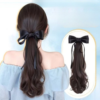  Tóc Giả 35cm Đuôi Ngựa Cài Kẹp Búi Tóc Thấp Cột Nơ Thanh Lịch Tóc Xoăn Tự Nhiên Cho Nữ 