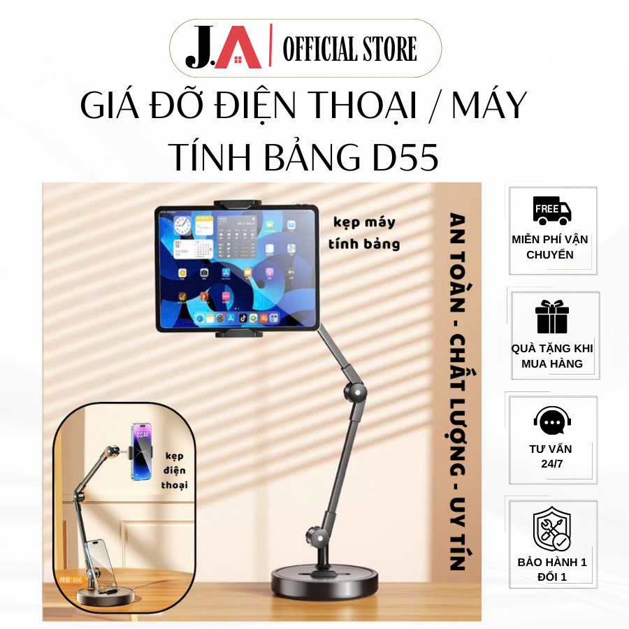 Giá Đỡ Điện Thoại / Máy Tính Bảng D55, Xoay 360°, Điều Chỉnh Độ Cao, Chắc Chắn, Giá Đỡ Quay Clip, Li