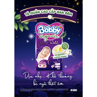 Tã Quần Bobby Organic Sleepwell Siêu Thấm Hút Chứa Sợi Cotton Tự Nhiên (Chọn quà theo số lượng gói)