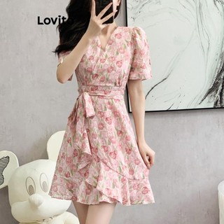Đầm Lovito họa tiết hoa xếp nếp phong cách thường ngày dành cho nữ LNE61097