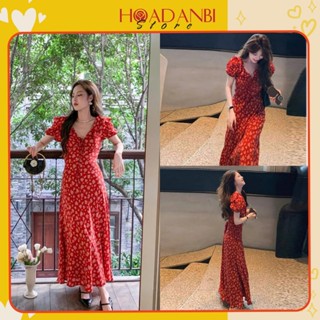 Váy Cổ V Dáng Dài Hoa Nhí Phong Cách Tiểu Thư Hàn Quốc, Váy maxi hoa nhí dễ thương Hoadanbistore