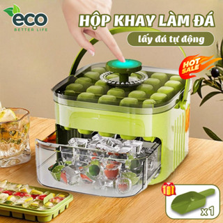 [SẴN] Hộp Làm Đá Viên Thông Minh Nhấn Tự Động, Khay Làm Đá Nắp Đậy Kín Có Tay Cầm Tiện Lợi Mang Đi