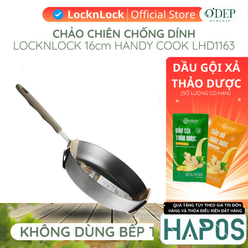 Chảo chiên LocknLock Handycook Chính hãng 16cm nấu ăn dặm tiện lợi LHD1163 - Không dùng bếp từ - HAP
