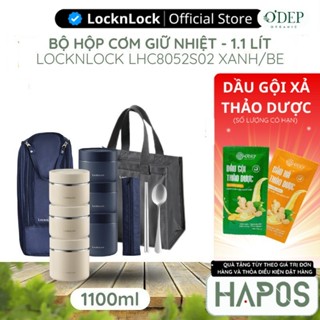 Bộ hộp cơm giữ nhiệt LocknLock 1.1L Chính hãng 3 ngăn, Kèm túi đựng muỗng đũa, giữ nhiệt lâu - HAPOS BEAUTY