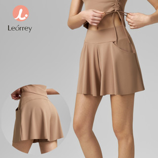 Leorrey-Váy quần short tennis có túi, váy thể thao màu trơn 2 trong 1, váy thoáng khí