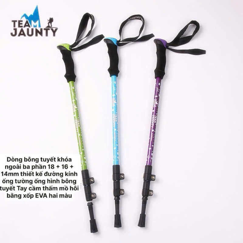 Gậy Leo Núi TEAM JAUNTY Gập Gọn Màu Pastel – Gậy Đi Bộ Đường Dài, Tay Cầm EVA Chống Trượt