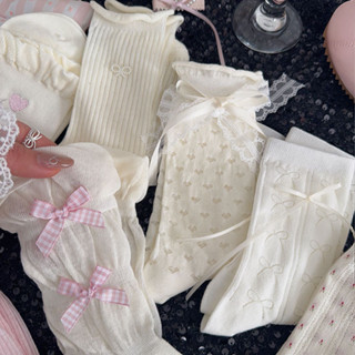 Tất Trắng Nơ Mới Cho Nữ Phong Cách Ba Lê Gothic Mary Jane Tất Ren