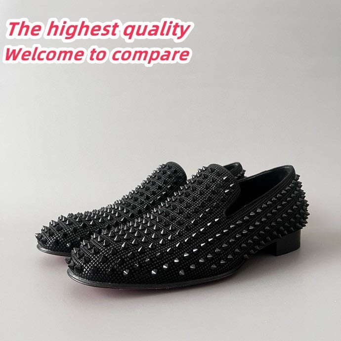 CL-Style Men's Slip-On Loafers - Jet Black Studded Leather Luxury Casual Shoes 6380868