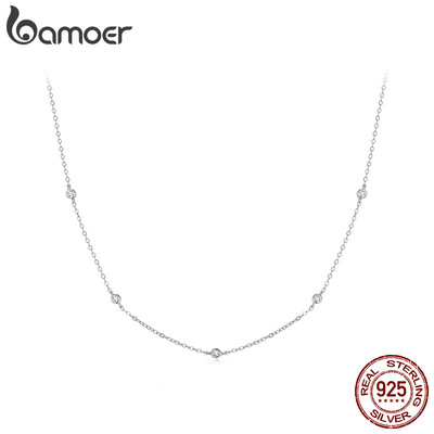 Bamoer Bạc 925 Vòng Cổ Moissanite Xương Đòn Dây Xích Thiết Kế Nghệ Thuật Trang Sức Thời Trang Nữ Quà Tặng