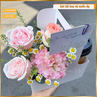 Set giỏ quà tặng Hoa Tươi Sinh Nhật và Nước Ép Trái Cây hoa quả tươi 100% hỏa tốc HCM flowers to go