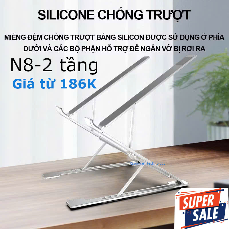 Giá đỡ laptop N8 2 tầng Hợp Kim Nhôm cao cấp cho Laptop Macbook Máy tính bảng Tùy Chỉnh Chiều Cao N3