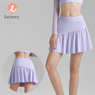 Leorrey-Quần áo tập gym chạy bộ yoga cạp cao viền lá sen 2 trong 1 màu trơn