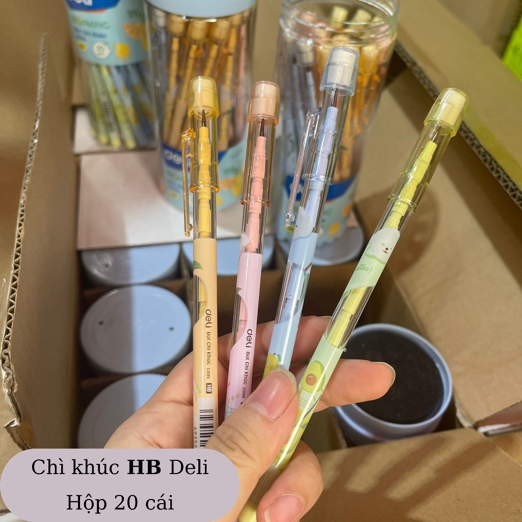 Chì khúc Deli HB kèm đầu tẩy, nhiều màu CC095 - luyện viết chữ bé vào lớp 1-Leafy Moment