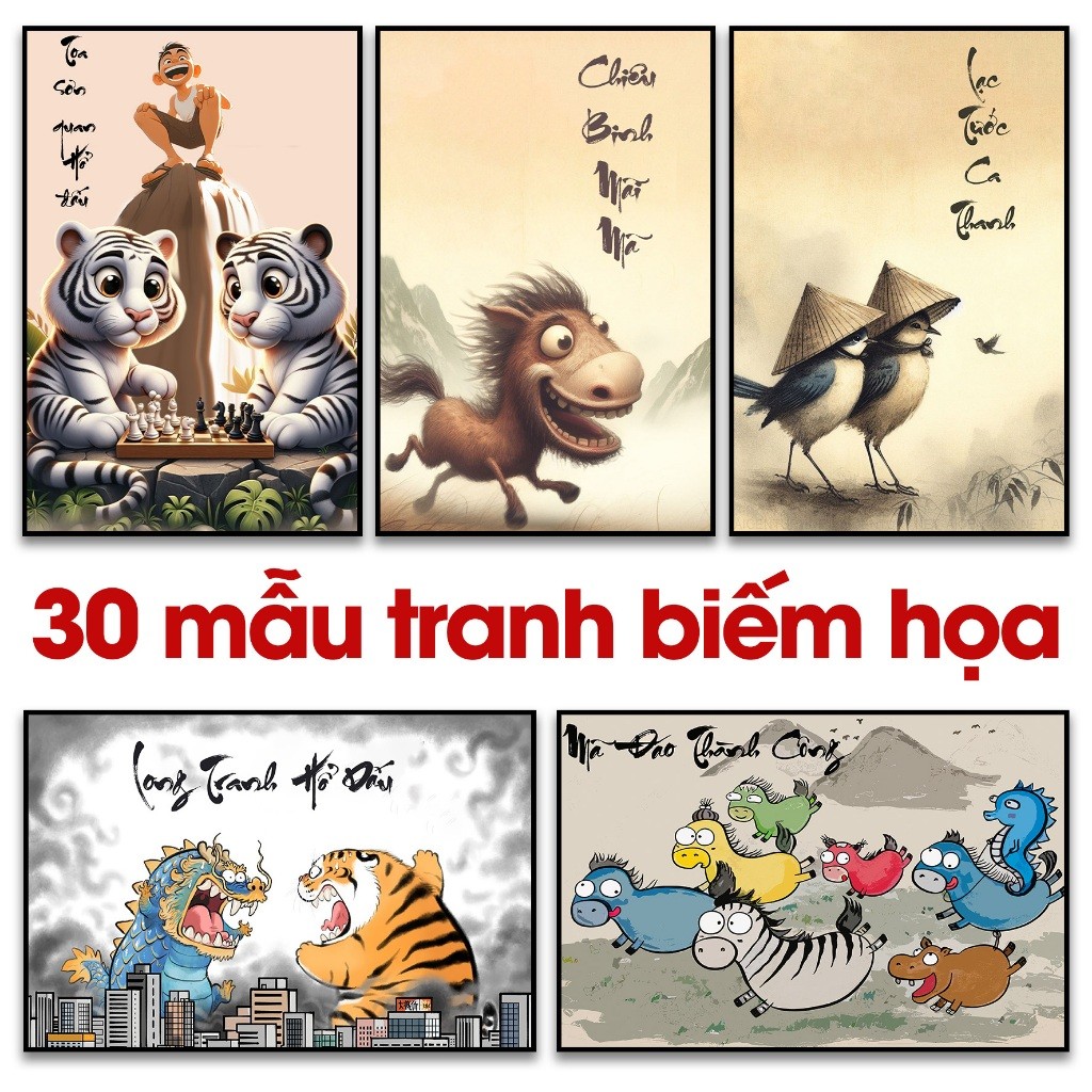 Tranh biếm họa/ Tranh long tranh hổ đấu / Mã đáo thành công / Tranh hài hước