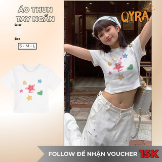 Áo thun Nữ Croptop tay ngắn mùa hè in hình mang phong cách dễ thương Q57