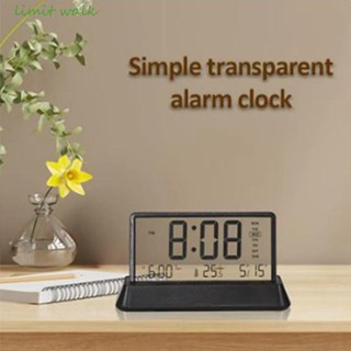 Đồng hồ báo thức trong suốt GIỚI HẠN WALK, Đồng hồ bàn hiển thị ngày nhiệt độ kiểu dáng, Đồng hồ để bàn kỹ thuật số LCD điện tử chạy bằng pin đa chức năng trong nhà