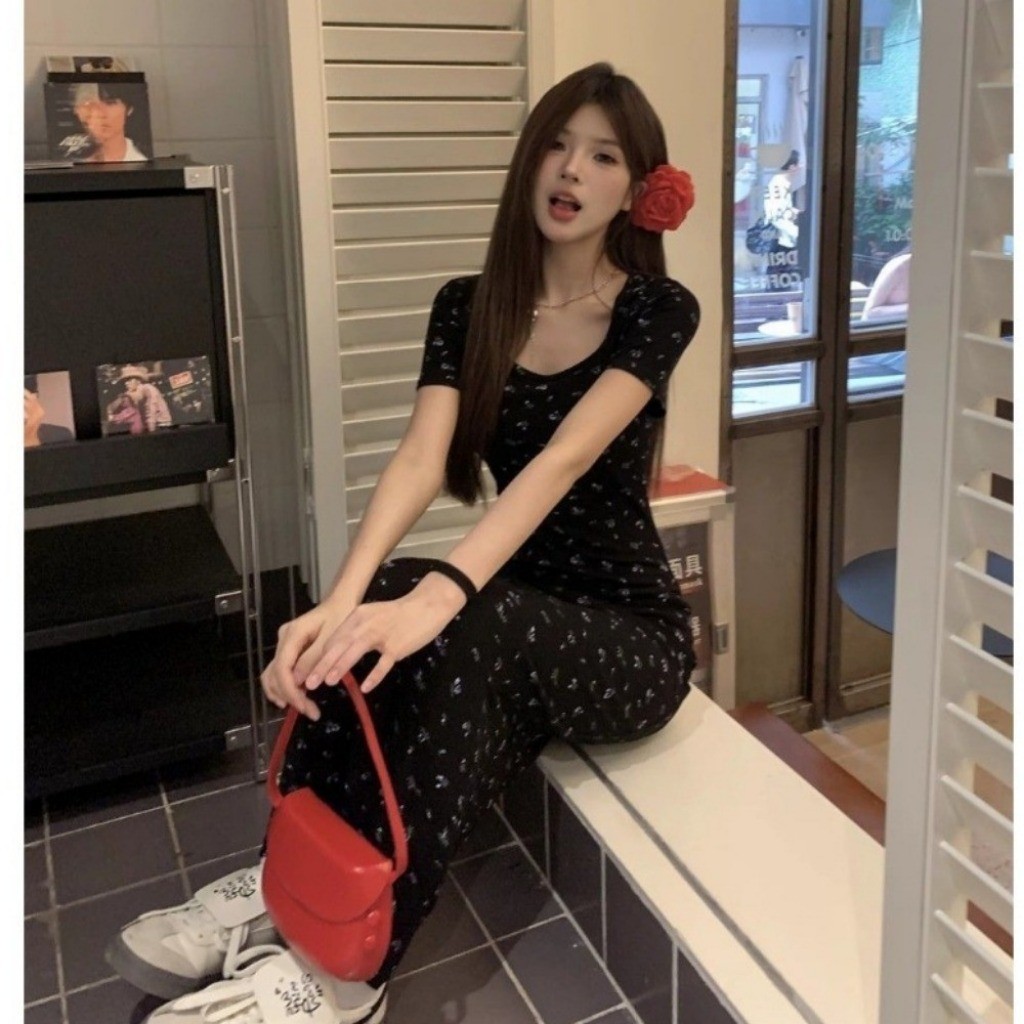 RICH-THEY Váy Đen Mùa Hè Hoa Mỏng Thanh Lịch Thời Trang Váy Ngắn Tay Mới-V201 | BigBuy360 - bigbuy360.vn