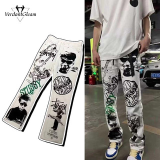 VG Mới Hợp Thời Trang Vẽ Tay Phong Cách Mỹ Quần Jean loe Thường Ngày Có Chân Dung Graffiti