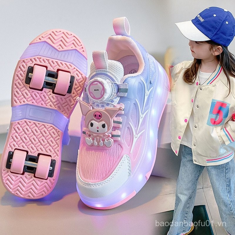 Giày Heelys hai bánh cho bé gái, giày thể thao mới 2025 có đèn, giày trượt patin cho trẻ em với bánh
