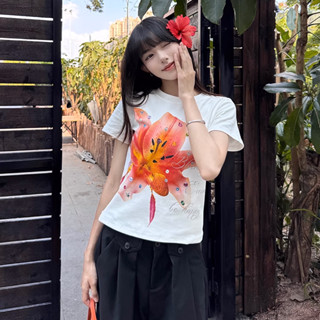 Áo Thun Baby Tee Nữ PINKSTORE29 In Hình Hoa Ly Mùa Hè A52054