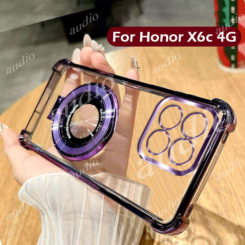 Ốp điện thoại trong suốt mạ bốn góc honor x6c 4G có giá đỡ cho honor x6c HONORX6c 4G 2025 Ốp lưng si